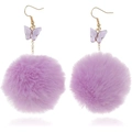Fashionable butterfly earrings featuring light purple plush pom poms and gold hooks - Light Purple