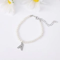 Elegant pearl bracelet with sparkling A-letter zircon pendant and adjustable silver clasp - Letter A / Silver