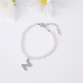 Elegant pearl bracelet with sparkling zircon letter N pendant and adjustable silver chain - Letter Z / Silver