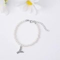 Elegant pearl bracelet with a shimmering zircon letter Y pendant and silver lobster clasp - Letter Y / Silver