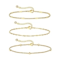 Dreiteiliges 14K vergoldetes Armband-Set mit Flachscheiben-, Wasserwellen- und Perlenketten - Armband-Set