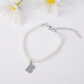 Elegant pearl bracelet featuring a crystal-encrusted letter B pendant and silver clasp - Letter B / Silver
