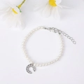Silver horseshoe bracelet with white pearls and sparkling cubic zirconia stones - Letter C / Silver