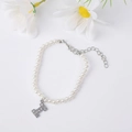 Elegant pearl bracelet with sparkling zircon letter H pendant and adjustable chain - Letter I / Silver