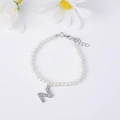 Elegant pearl bead bracelet with micro-paved cubic zirconia letter N pendant charm - Letter N / Silver