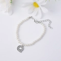 Elegant pearl bracelet with a micro-pave zircon letter Q pendant and silver lobster clasp - Letter Q / Silver