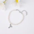 Elegant pearl bracelet featuring a micro-paved zircon letter T pendant with lobster clasp - Letter T / Silver