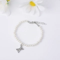 Elegant beaded pearl bracelet featuring a sparkling zircon initial X pendant and silver clasp - Letter X / Silver