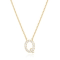 Exquisite Goldkette mit einem großen Buchstaben-Q-Anhänger besetzt mit funkelnden Zirkonia - Gold Q