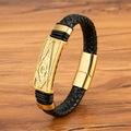 Bracelet pour homme en cuir noir tressé avec plaque logo G doré et fermoir magnétique - 19cm / Or