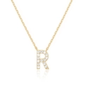 Exquisite vergoldete R-Buchstaben Halskette mit funkelnden Pavé-Diamanten an O-Kette - Gold R