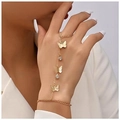 Elegante pulsera de anillo mariposa dorada con perlas blancas y circonitas - Mariposa con Diamantes / Dorado