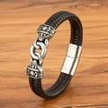 Men's punk braided leather bracelet in black and brown with silver magnetic clasp - 19cm / Dark Brown Steel (M964-Steel)