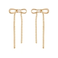 Elegante gouden strik oorbellen met kristallen en lange box chain kwastjes - Strik Oorknopjes (3008)