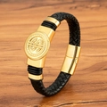 Geflochtenes Herrenarmband in Schwarz mit goldenem Dollarzeichen und Magnetverschluss - 19cm / Dollarzeichen Stil (M944) / Gold