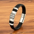 Bracelet tressé noir pour homme avec plaque en acier gravée et fermoir magnétique - 19cm / Style Texture Relief (M945) / Acier