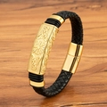 Herren Vintage Lederarmband in Schwarz mit goldenem Wikinger Kompass und Magnetverschluss - 19cm / Wikinger Kompass Stil (M951) / Gold