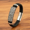 Viking Vegvisir Kompass Armband mit schwarzem Leder und silbernem Magnetverschluss - 19cm / Wikinger Kompass Stil (M951) / Stahlfarben