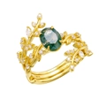Natural moss agate S925 silver ring set with leaf design and sparkling diamond accents - US 6 / Oval Moss Agate Jewelry