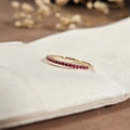 Close-up of S925 sterling silver ring with red corundum stones on textured fabric - Size HK 10 = US 5 / Gold Red Synthetic Ruby