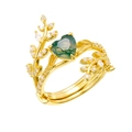 S925 silver gold-plated ring set with heart-shaped moss agate and leaf branch accents - US 6 / Heart Moss Agate Jewelry
