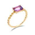 Ring aus vergoldetem S925-Sterlingsilber mit rechteckigem violettem Amethyst-Edelstein - Größe 10 / Amethyst