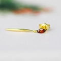 Elegant S925 silver leaf earrings with marquise red-brown crystal and golden cone pendant - Red Pomegranate