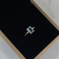 Elegant 925 silver rectangle light blue gemstone ring with gold plated minimalist band - HK Size 13 / Sky Blue Topaz Ring