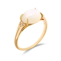Detailed view of S925 silver gold-plated ring showing hallmark and oval white gemstone - US 10 / White