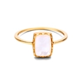 Macro detail of S925 silver ring with rectangular white mother of pearl shell and scalloped edge - US 10 / White Shell