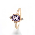 Vintage style S925 silver ring with oval purple amethyst and gold plated lace setting - US 10 / Purple