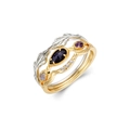 Three-piece stackable ring set with S925 silver vine and blue sandstone in vintage style - US 5 / Gold and Silver Layered Style