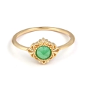 Vintage gold ring with faceted round green agate and intricate floral filigree detail - US 10 / Natural Green Agate Style