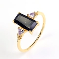 Elegant gold plated S925 silver ring featuring blue sandstone and purple amethyst stones - Size 5 / Ring / Winter Night Sky