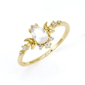 Bohemian S925 silver ring with teardrop opal and crescent moon accents in gold - US Size 5