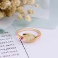 Macro view of gold 925 silver ring featuring triangular quartz and small ruby detail - US 5 / Natural Rutilated Quartz (Gold)