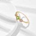 Elegant gold-plated silver ring featuring green peridot and pink flower gemstone design - US 5 / Gold