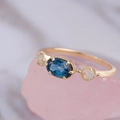 Retro gold ring with London blue topaz and white opal stones on marble background - US 5 / London Blue Topaz Ring