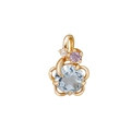 Ciondolo a fiore in argento S925 oro 14K con topazio azzurro e gemma viola - Solo Ciondolo (Senza Catena)