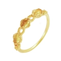 Vintage 925 silver ring with 14K gold plating and three oval yellow citrine gemstones - US 5 / Yellow Gemstone Style