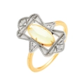Vintage S925 sterling silver gold-plated ring with oval yellow prehnite and filigree - Size 6 / Retro Ring / Gold