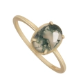 S925 gold plated silver ring featuring an oval moss agate gemstone with green inclusions - US 5 / Gold Moss Agate (Smooth Surface)