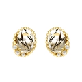 Elegant gold oval earrings with natural rutilated quartz and decorative small diamonds - Black Rutilated Quartz Stud Earrings