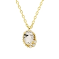 Elegant gold necklace featuring an oval rutilated quartz pendant with side zircon accents - Black Rutilated Quartz Pendant Necklace
