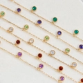 Minimalist S925 silver gold-plated bracelet with multi-color faceted round gemstones - 925 Silver / Labradorite Bracelet