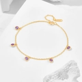 Retro S925 sterling silver gold plated bracelet with five round purple gemstones - 925 Silver / Amethyst Bracelet