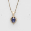 Vintage S925 silver necklace with rhombus kyanite and golden filigree carving - 925 Silver / Kyanite Necklace