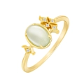 S925 silver 14K gold plated ring with oval prehnite stone and zircon accents - US 5 / Light Green Stone (Gold Band)