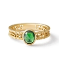 Anillo vintage de plata S925 chapado en oro 14k con gema verde y tallas huecas - US 10 / Oro Verde
