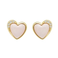 S925 silver 14K gold plated heart stud earrings with pink shell and sparkling zircons - 925 Silver / Pink Shell Stud Earrings